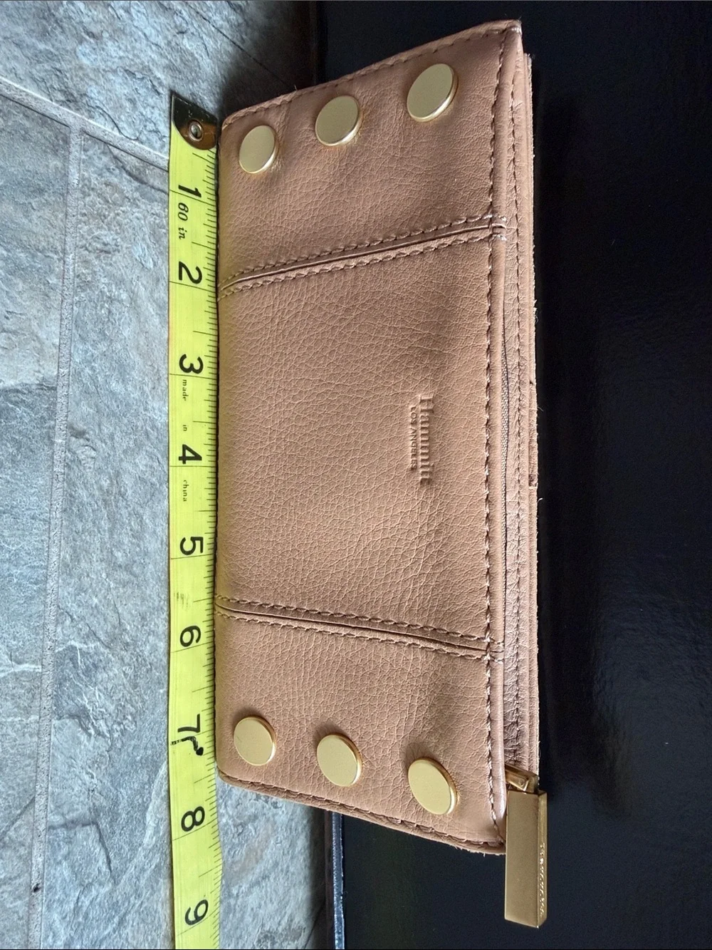 Hammitt Tan Leather Card Holder with Gold Studs